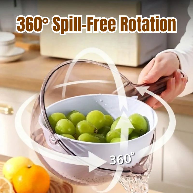 Daphtora® 360° Rotating Drain Rinse Fruit Basket & Detachable Fruit Tray - Image 3